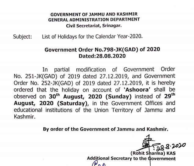 Ashoora Holiday In Jk Moved To Aug 30 Northlines